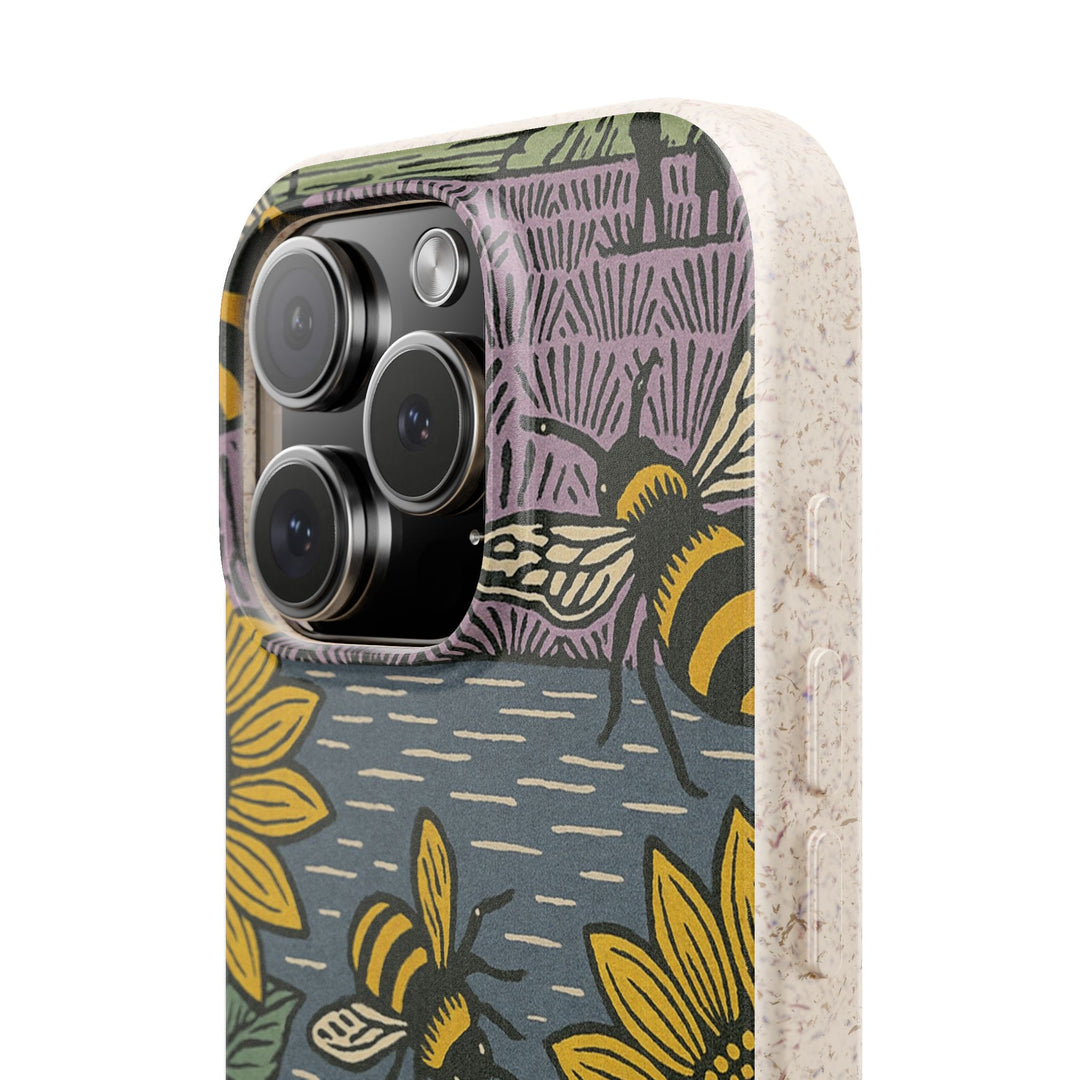 Eco-Friendly Biodegradable Phone Case - Sunflowers and Bees Design
