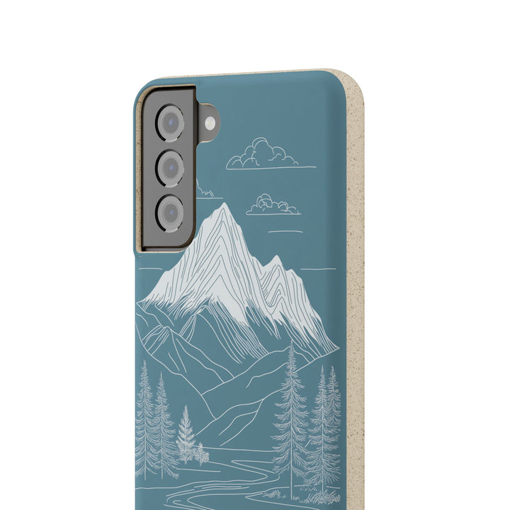 Eco-friendly Samsung case with minimalist mountain line art, durable and compatible with many models. Ideal for nature lovers.