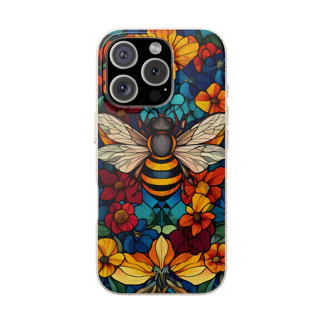 Eco-friendly bee floral iPhone case with vibrant colors and impact-absorbing design, compatible with many iPhone and Samsung models.