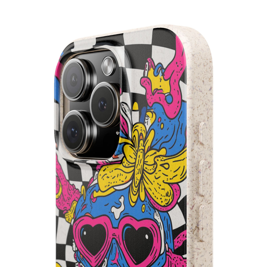 Psychedelic Love Bomb eco-friendly iPhone case with vibrant design, perfect for nature lovers and eco-conscious users.
