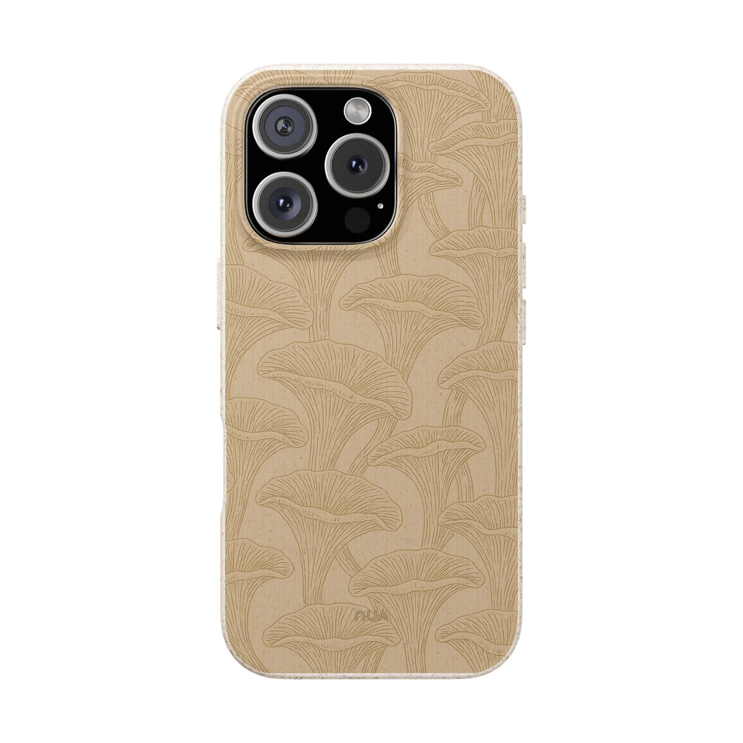 Eco-friendly mushroom biodegradable phone case with earthy design, compatible with iPhone and Samsung models. Durable and chic.