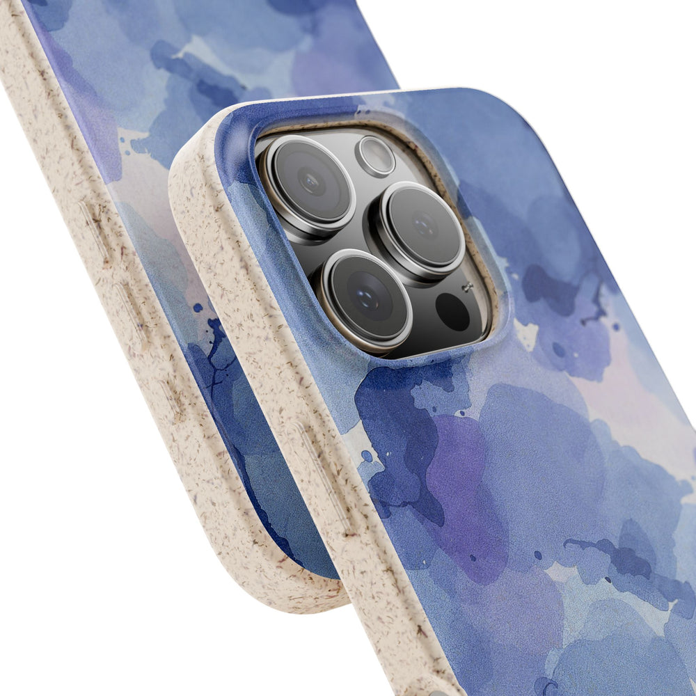 Artistic Blue Watercolor iPhone Case - Eco-friendly and durable, fits many iPhone and Samsung models, perfect for stylish sustainability.