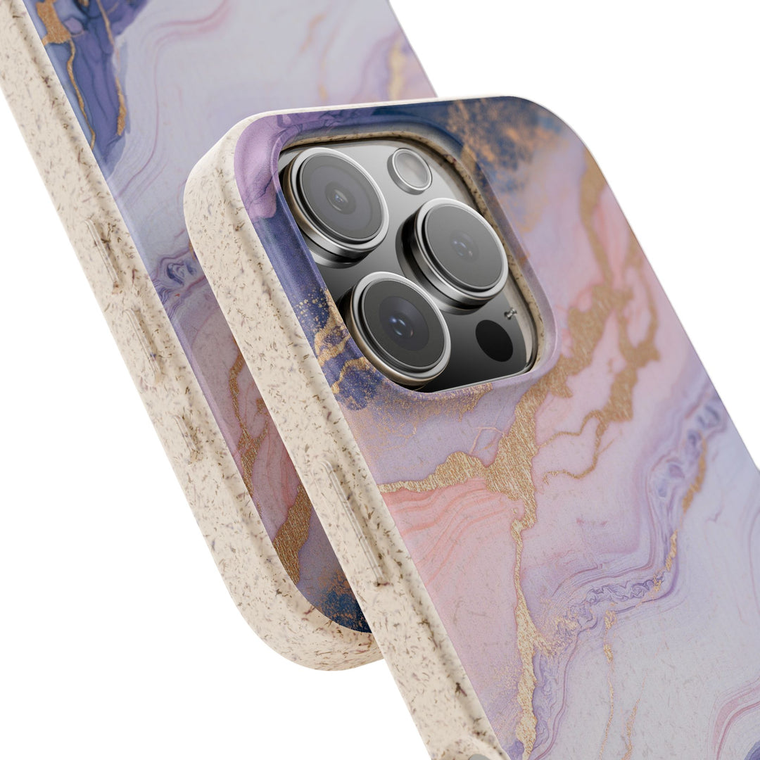 Lux phone case with lavender marble pattern, eco-friendly and durable. Compatible with iPhone and Samsung models.
