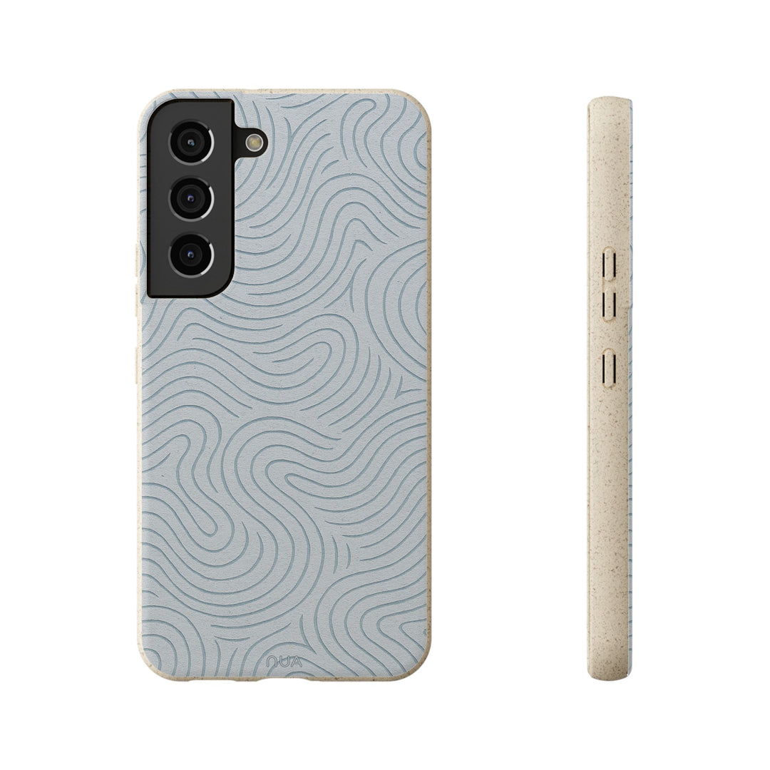 Eco-friendly Samsung phone case with abstract wave design, vibrant colors, durable, fits various models. Ideal for style and sustainability.