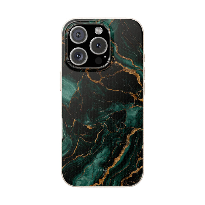Lux Green Marble Phone Case made of eco-friendly PLA and bamboo, fits many iPhone and Samsung models. Stylish and durable design.