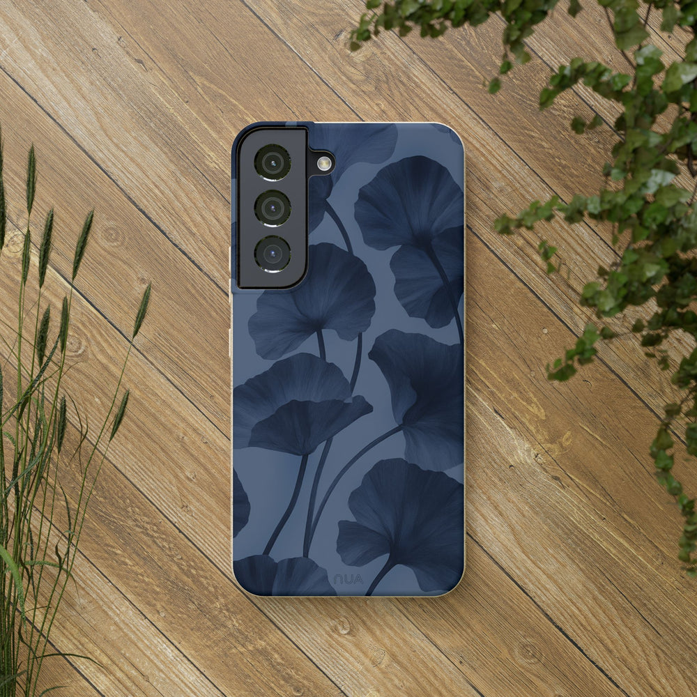Eco-friendly Midnight Bloom Samsung case with matte finish, showcasing vibrant floral design, on wooden surface. Perfect for durable style.