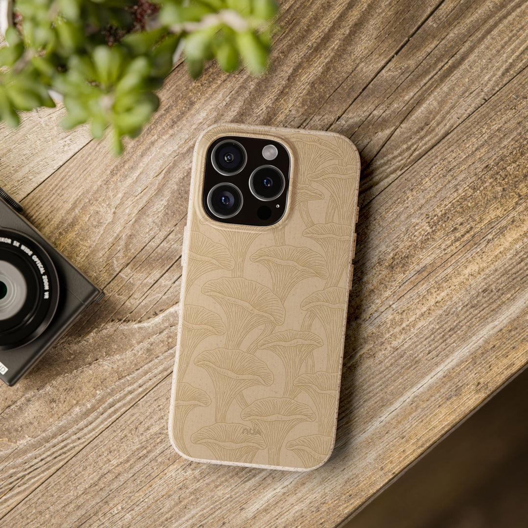 Mushroom biodegradable phone case with eco-friendly and durable design, compatible with many iPhone and Samsung models.