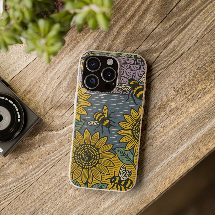 Eco-Friendly Biodegradable Phone Case - Sunflowers and Bees Design