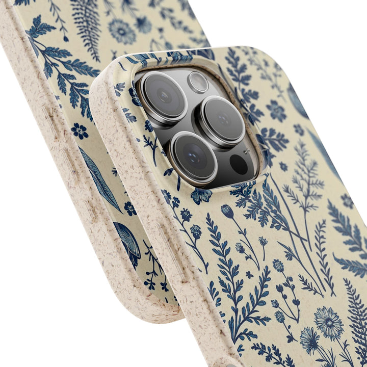 Eco-friendly phone case with nature-inspired design, fits many iPhone and Samsung models, made from biodegradable materials.