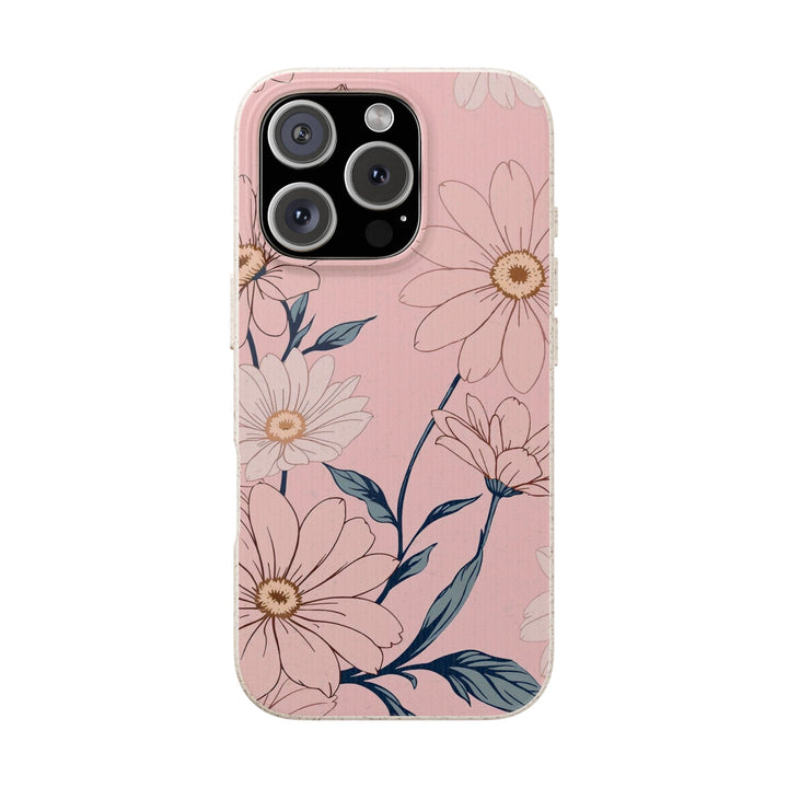 Pink eco-friendly floral phone case compatible with many iPhone and Samsung models, offering stylish durability and impact protection.