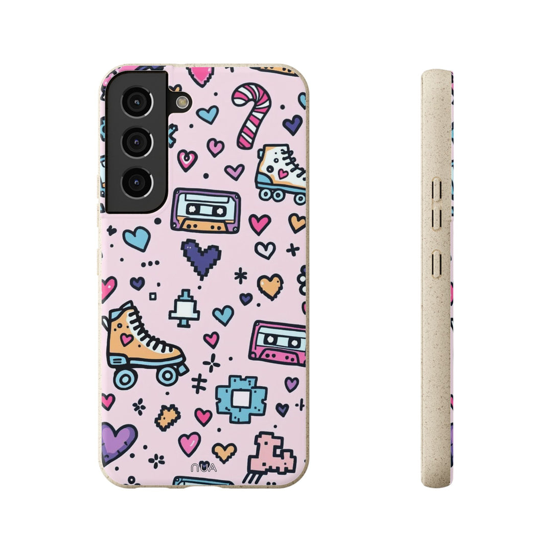 Retro Samsung case with vibrant patterns, eco-friendly and durable; fits many Samsung models. Eco-conscious and trendy accessory.