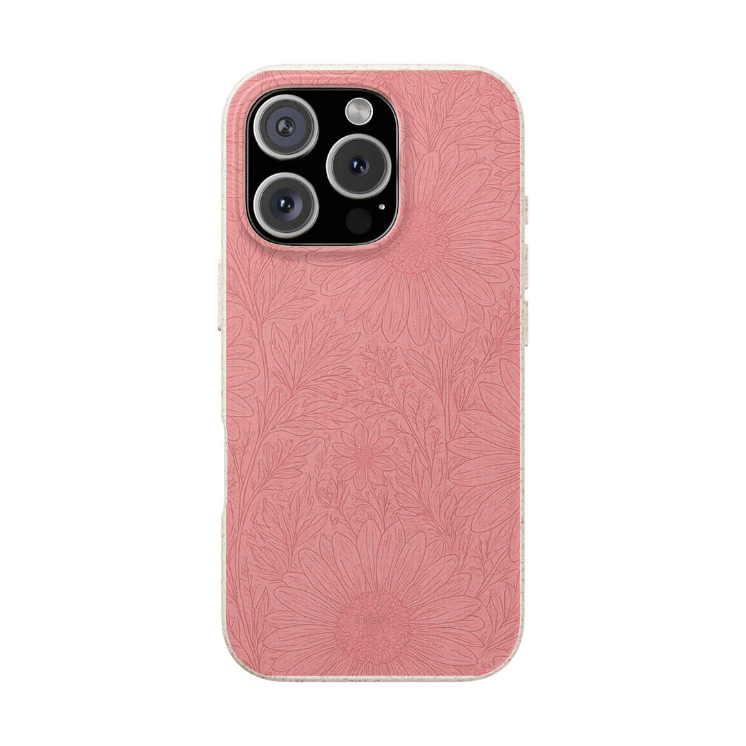 Rustic Pink Floral Phone Case, eco-friendly and biodegradable, fits many iPhone and Samsung models for stylish and sustainable protection.
