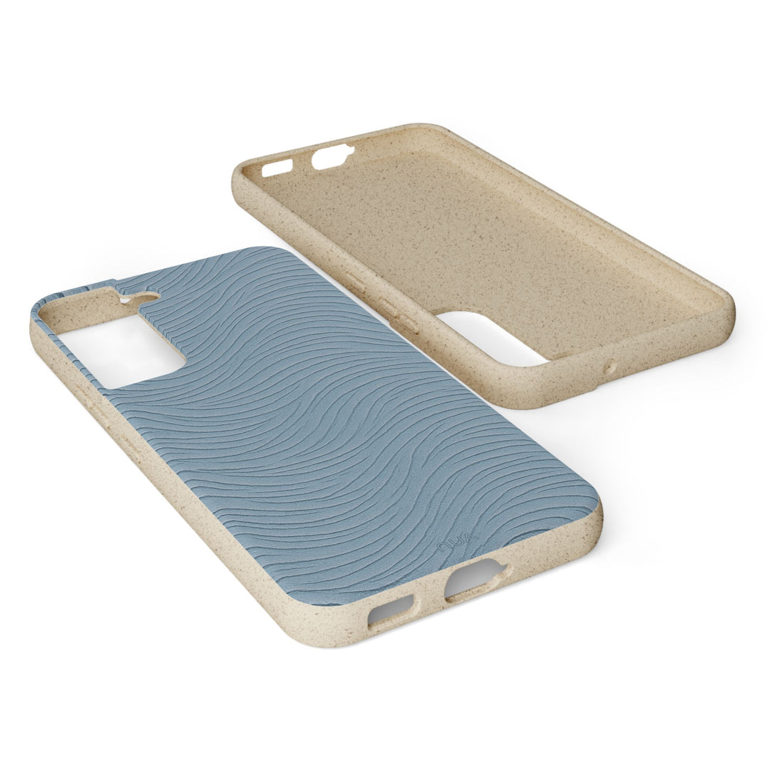 Eco-friendly wavy design Samsung phone case, sea-inspired, durable, biodegradable, fits many models, perfect earth-friendly gift.