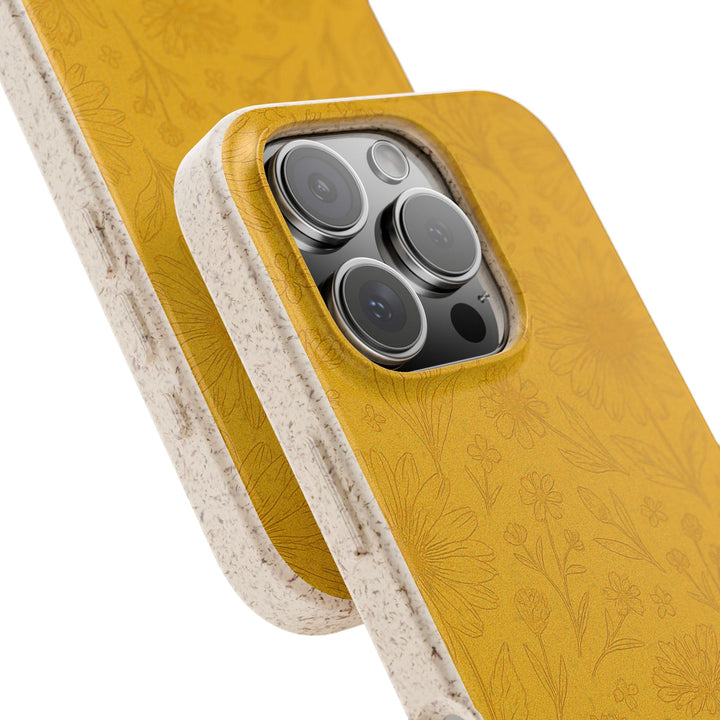 Eco-friendly floral phone cover with durable frosted finish, fits many iPhone and Samsung models, nature-inspired design.