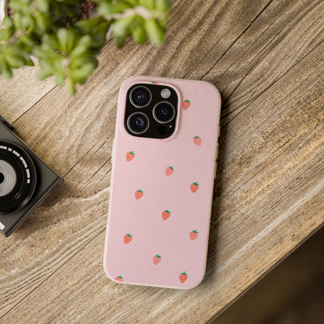 Eco-friendly Strawberry Sugar iPhone case with vibrant summer design, durable for many models. Perfect green living accessory.