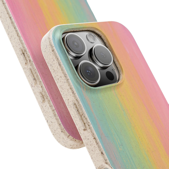 Pastel Vibes eco-friendly iPhone case with vibrant biodegradable design, fits many iPhone and Samsung models, durable and stylish.