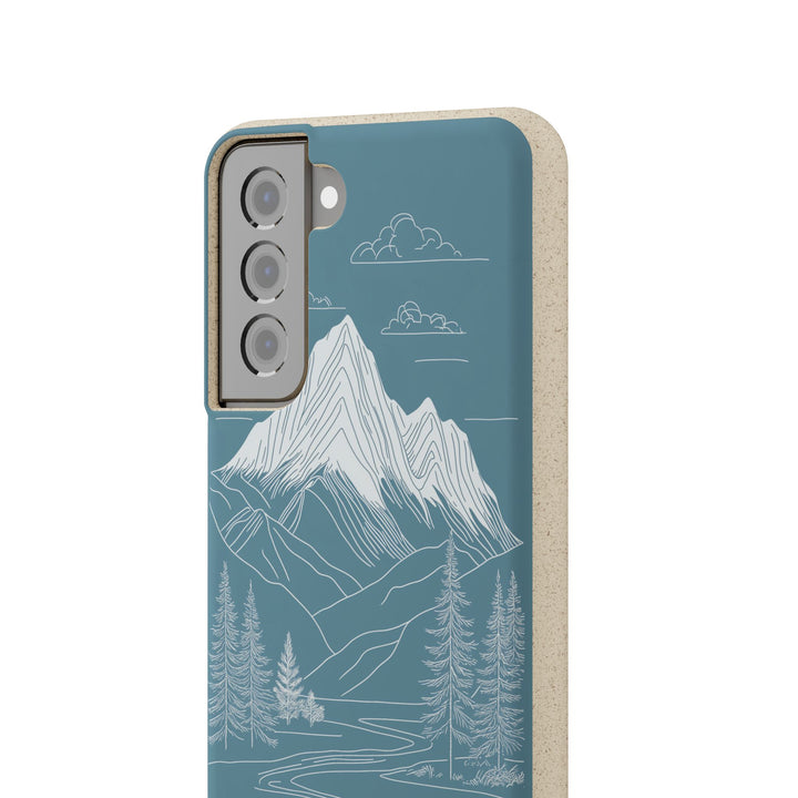 Eco-friendly Samsung case with minimalist mountain design, perfect for nature lovers. Durable and compatible with many phone models.