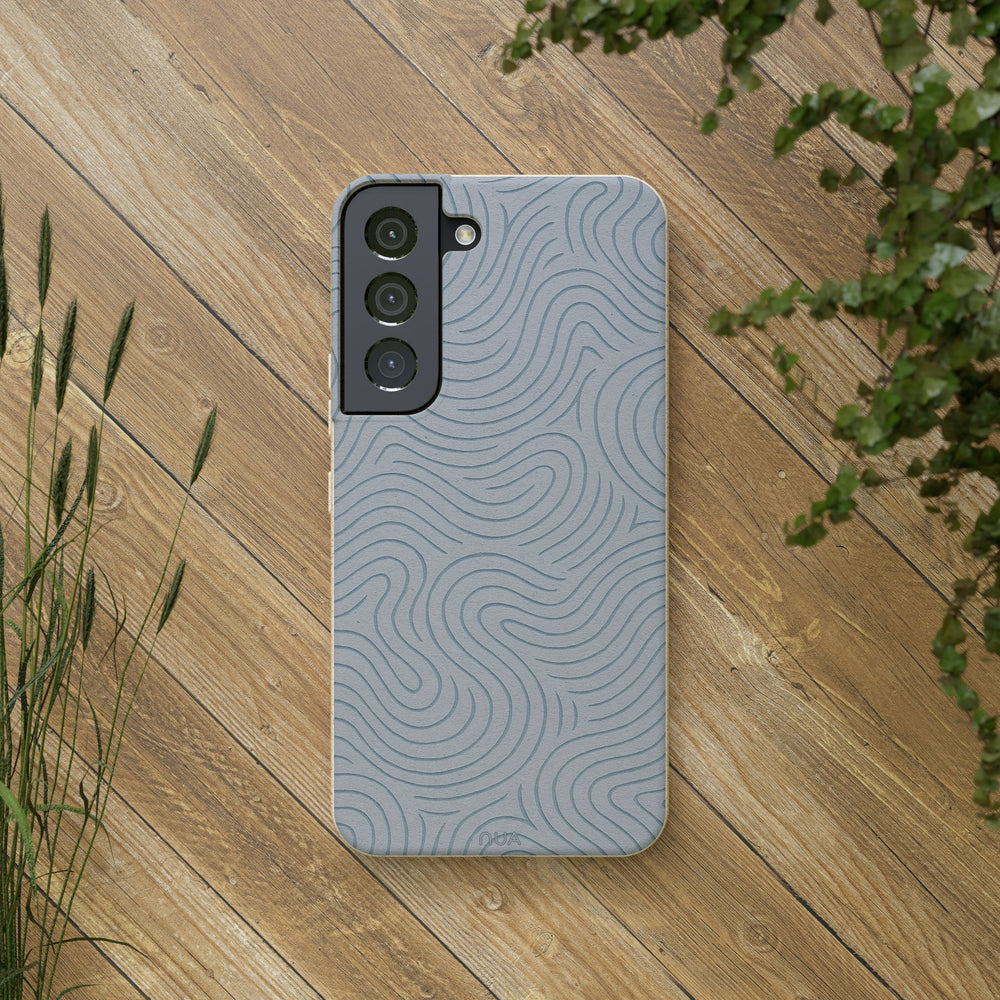 Eco-friendly Samsung phone case with abstract wave design, vibrant colors, durable for many models. Perfect for style and sustainability.