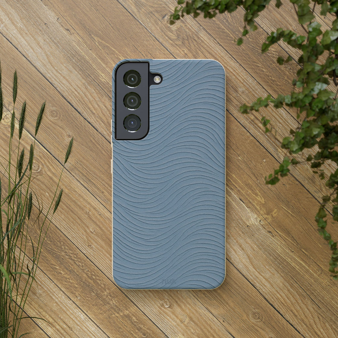 Eco-friendly wavy design Samsung phone case, sea-inspired, durable and biodegradable. Fits many Samsung models. Beachy vibes for nature lovers.