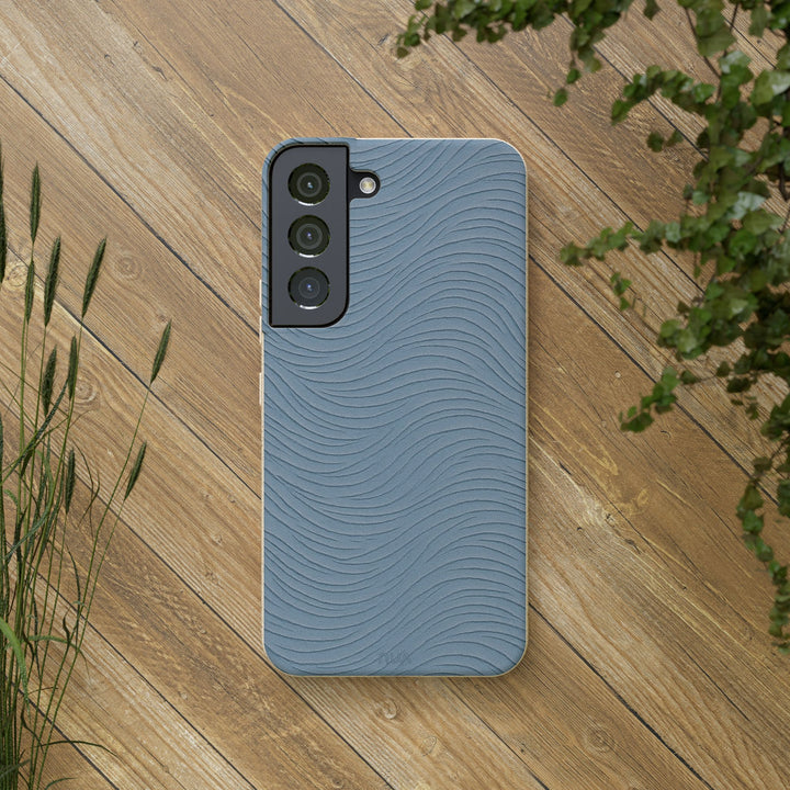 Eco-friendly wavy design Samsung phone case, sea-inspired, durable and biodegradable. Fits many Samsung models. Beachy vibes for nature lovers.