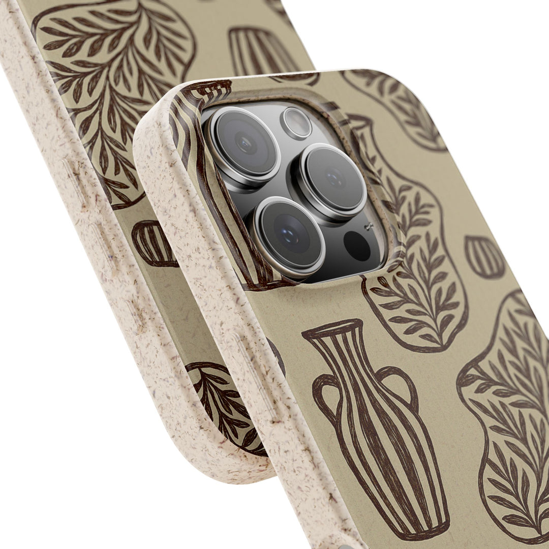 Eco-friendly rustic line art iPhone cover, durable and biodegradable for many iPhone and Samsung models.