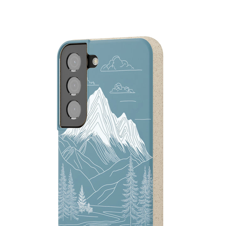 Minimalist mountain line art Samsung case – eco-friendly, durable, fits many iPhone and Samsung models, perfect for nature lovers.
