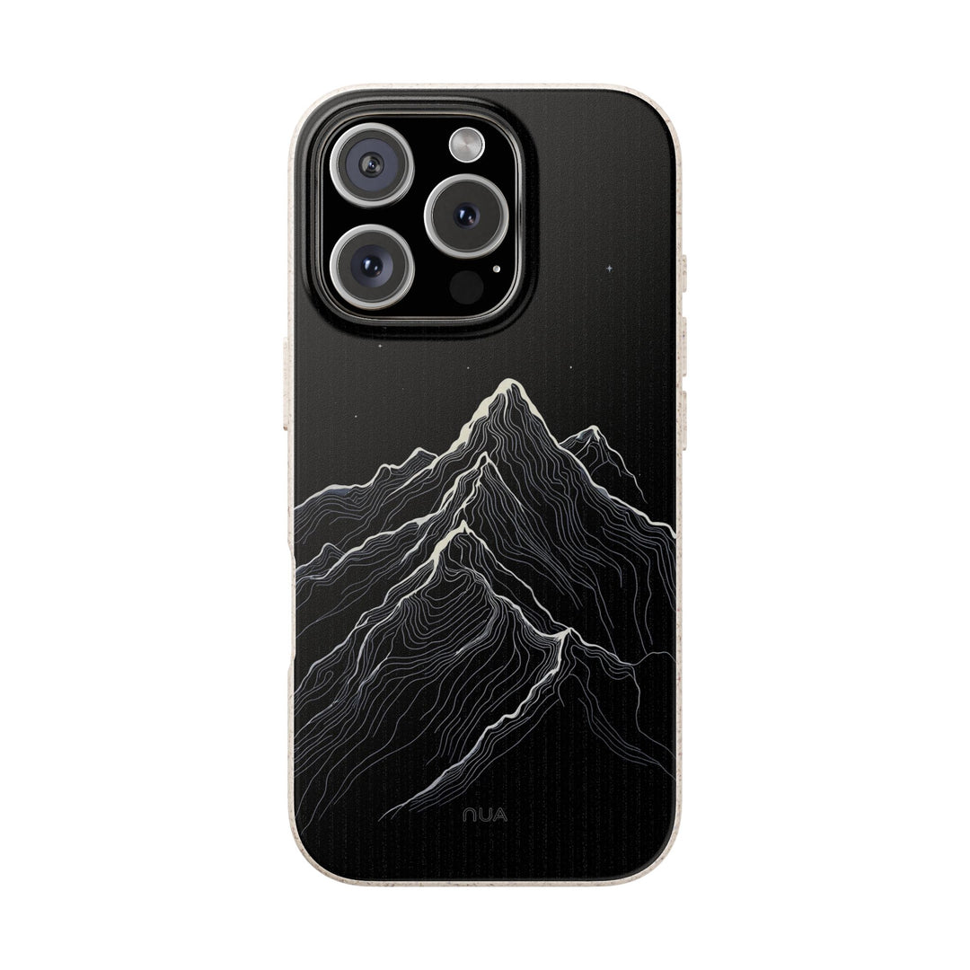 Starlit Summit iPhone Case: Eco-friendly, durable mountain design fits many iPhone and Samsung models. Nighttime elegance.