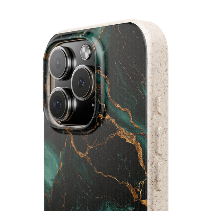 Lux Green Marble Phone Case made of eco-friendly PLA and bamboo with vibrant colors, fits many iPhone and Samsung models.
