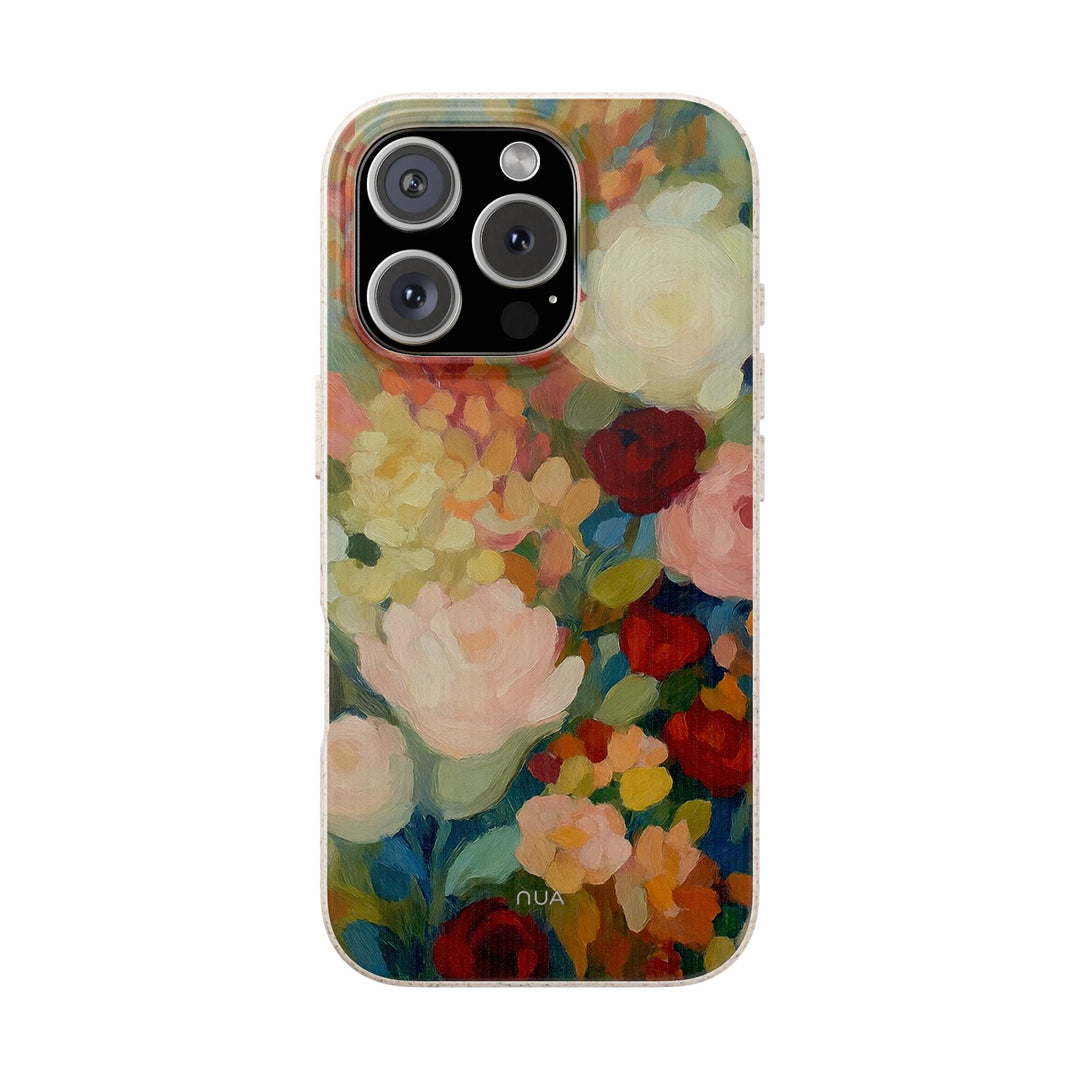 Impressionist Garden Bloom iPhone case with floral oil-paint design, eco-friendly and durable, fitting many iPhone and Samsung models.