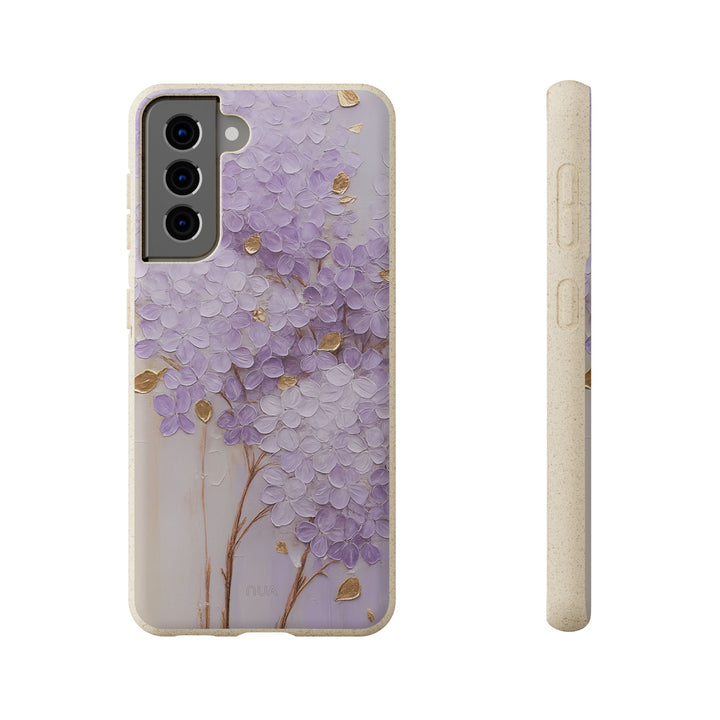 Lavender & Gold Blossom eco-friendly Samsung phone cover with durable, plant-based design for nature lovers and conscious consumers.