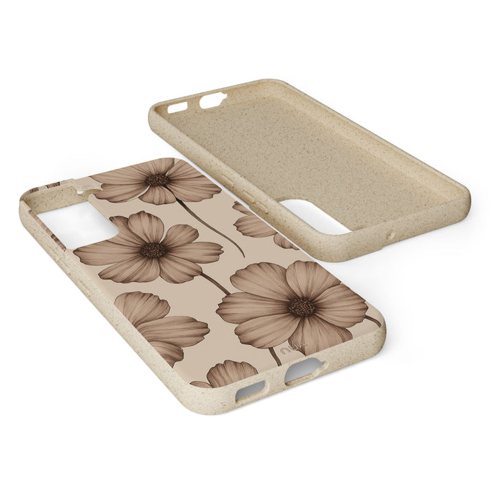 Luxury beige floral Samsung phone case with eco-friendly materials and matte finish, compatible with many models, perfect for gifting.
