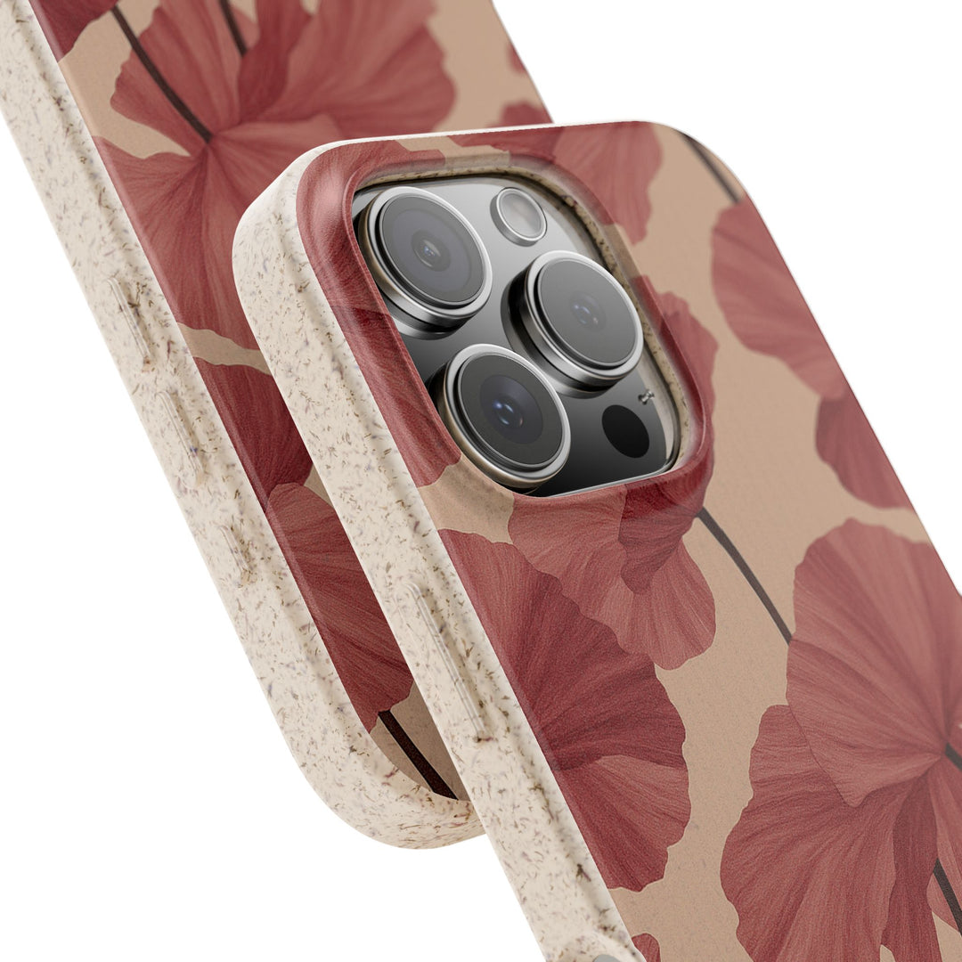 Luxurious red floral phone case for iPhone with eco-friendly materials, featuring vibrant design and MagSafe® compatibility. Durable protection.