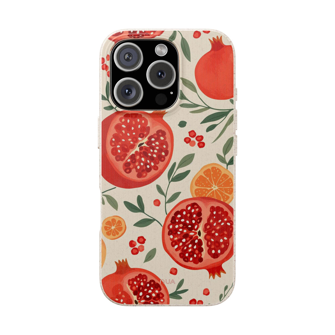 Juicy Delight iPhone Case with pomegranate print, eco-friendly and durable, fits many iPhone and Samsung models, Magsafe® compatible.