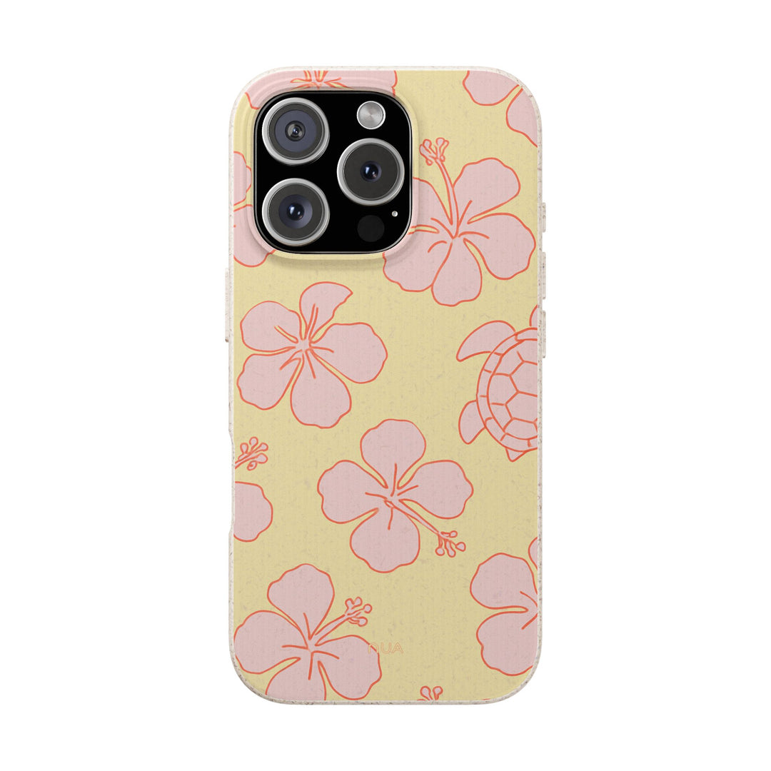 Eco-friendly Island Bloom & Turtle Trails iPhone case with floral and turtle design, durable for many iPhone and Samsung models.