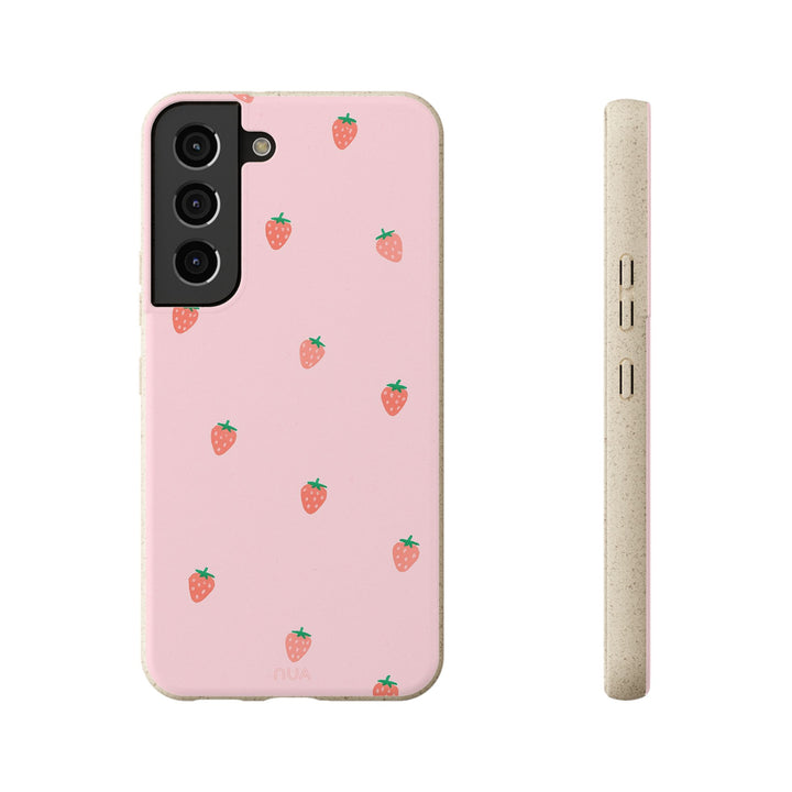 Eco-friendly Strawberry Sugar Samsung case with vibrant summer design, durable, fits many Samsung models. Perfect green accessory.