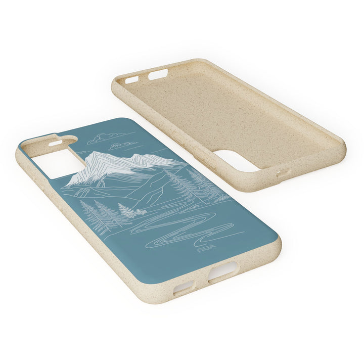 Whispers of the Mountains Samsung Case with minimalist blue mountain design, eco-friendly, flexible, fits many phone models