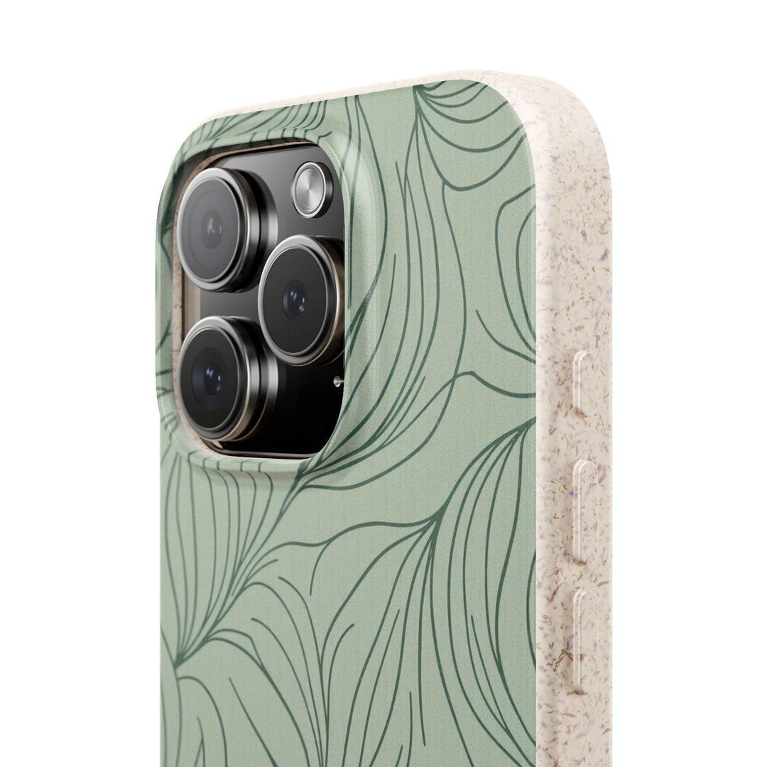 Alt Tag: Eco-friendly iPhone case with leaf design, durable and stylish for many iPhone and Samsung models.