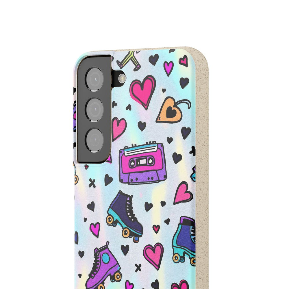 Eco-friendly Samsung case with retro roller skate design, durable protection for active lifestyles, fits many phone models.