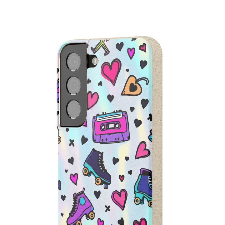 Eco-friendly Samsung case with retro roller skate design, durable protection for active lifestyles, fits many phone models.