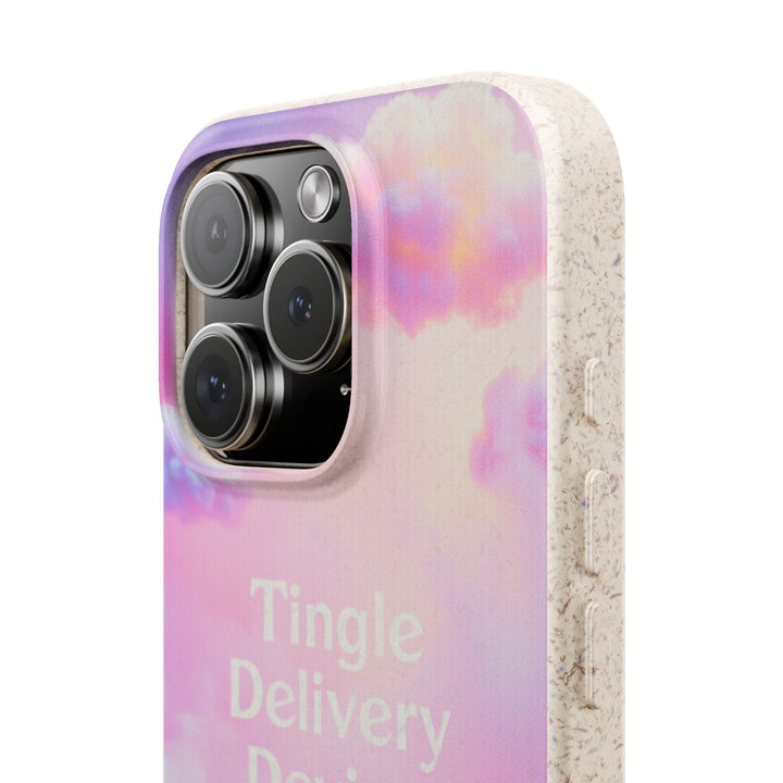 Eco-friendly biodegradable iPhone cover with vibrant pink design, made from PLA plant polymer and bamboo. Perfect for many models.