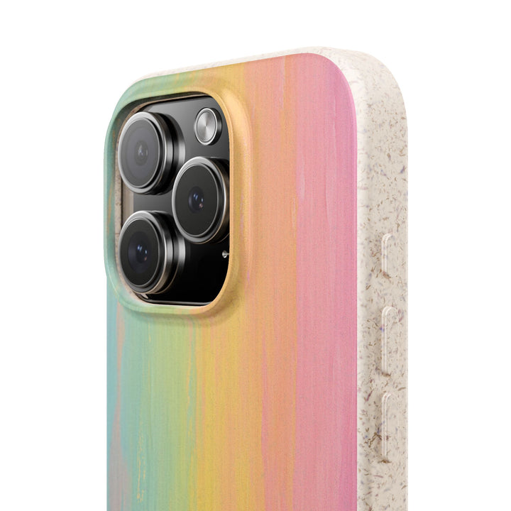 Eco-friendly pastel iPhone case showcasing a colorful and durable design, compatible with various iPhone and Samsung models.