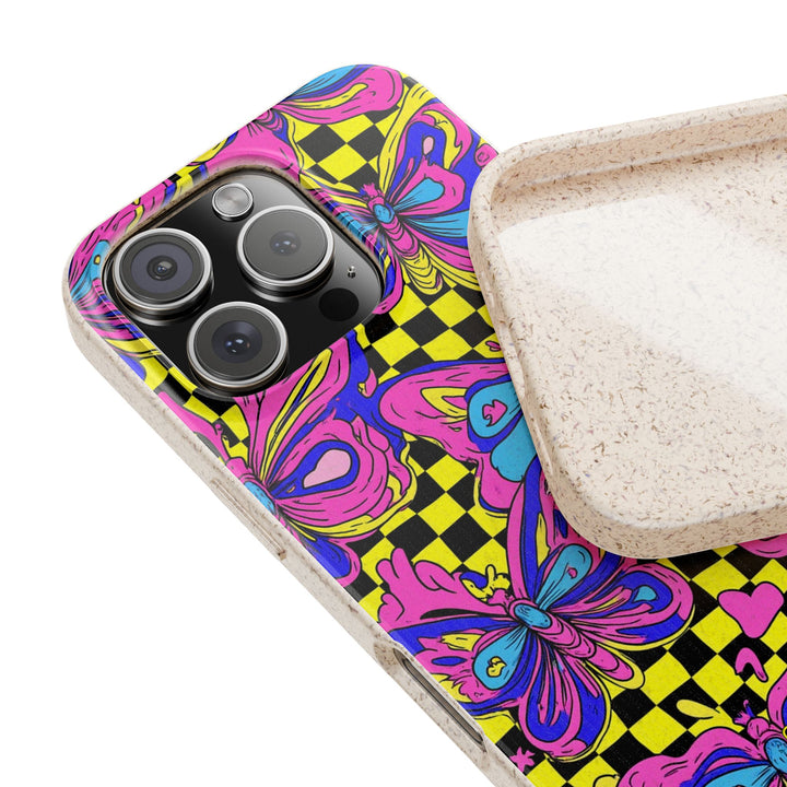 Vibrant Eco-Friendly iPhone Case with Colorful Butterfly Pattern, Durable for Many iPhone and Samsung Models