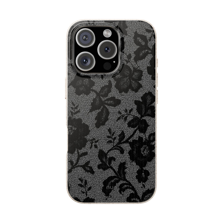 Elegant Floral Black Lace iPhone Case with eco-friendly design, durable for many iPhone and Samsung models. Sleek and stylish.