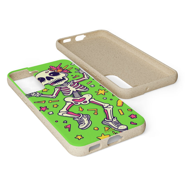 Eco-friendly Samsung case with vibrant skeleton design, durable and stylish, fits various models, perfect for unique style lovers.