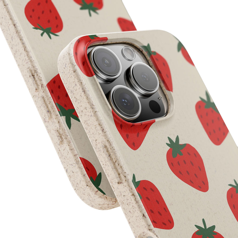 Eco-friendly Berry Cute Strawberry iPhone case with playful summer design, compatible with many iPhone and Samsung models.