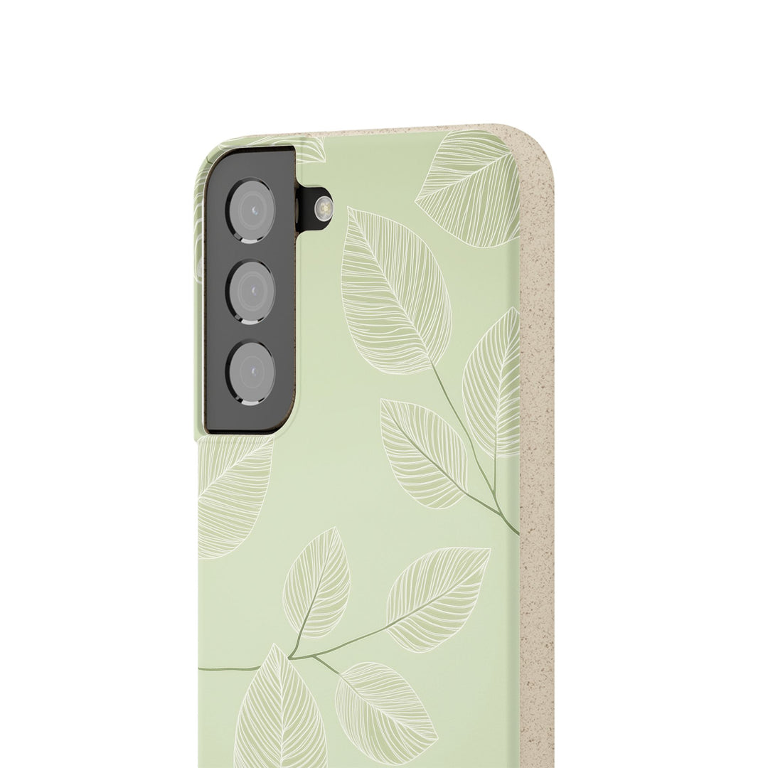 Eco-friendly green Samsung case with leaf design, suitable for multiple phone models. Stylish and sustainable choice for all.