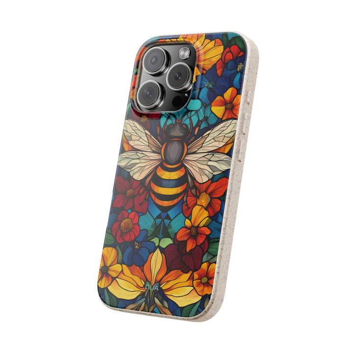 Eco-friendly bee floral iPhone case with vibrant flowers, suitable for many iPhone and Samsung models, durable and stylish.