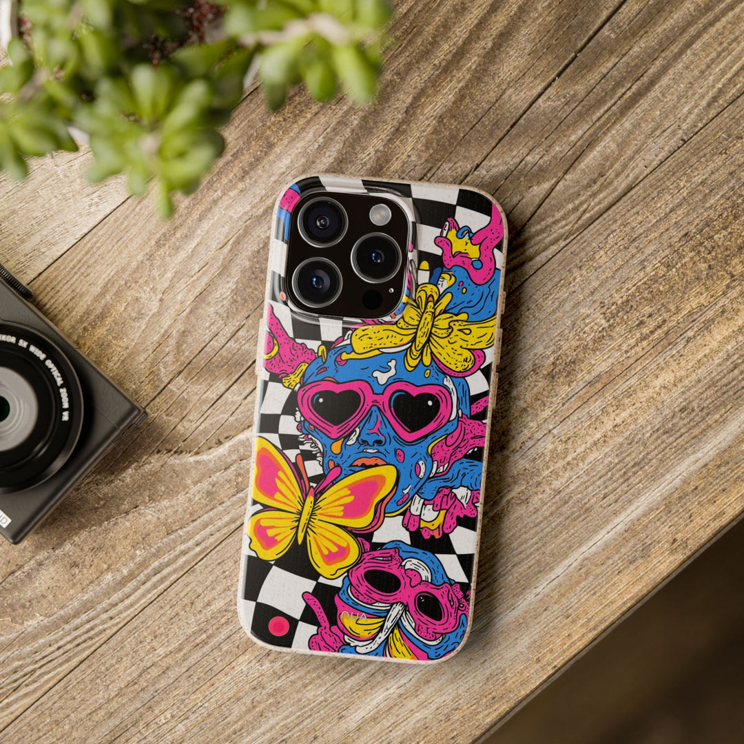 Psychedelic Love Bomb iPhone Case with vibrant colors, eco-friendly design, and durable protection for multiple iPhone models.