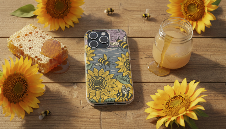 Eco-Friendly Biodegradable Phone Case - Sunflowers and Bees Design