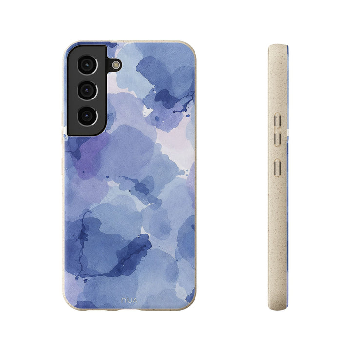 Artistic Blue Watercolor Samsung Phone Case, eco-friendly and durable, compatible with various Samsung models.